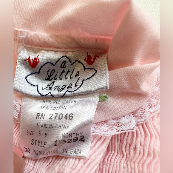 Vintage - Baby Smocked Collar Dress - Short Puff Sleeve Lace Details- Size 3-6m - Picture 4 of 7